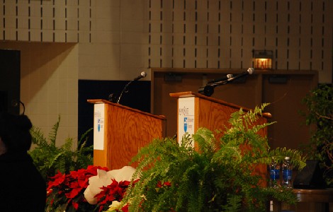 sound, staging, lighting, and drape for graduations
